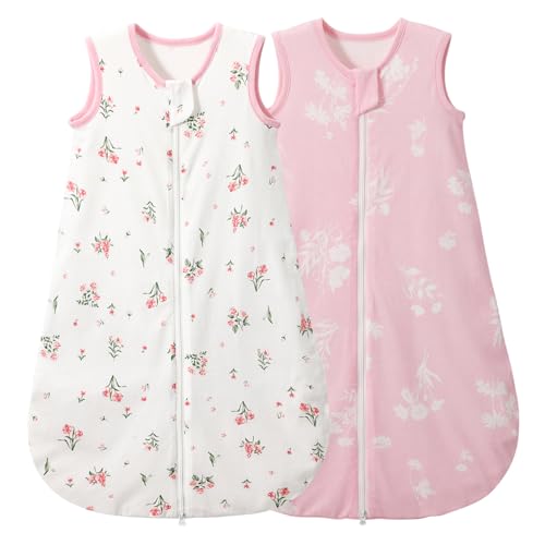 Image of Duomiaomiao Baby Sleep sack 1.0 Tog, 2 Pack Cotton Baby Sleeping Bag All Years Round, Wearable Blanket Unisex Toddler Newborn Sleep Bag 6-18 Months, Flowers