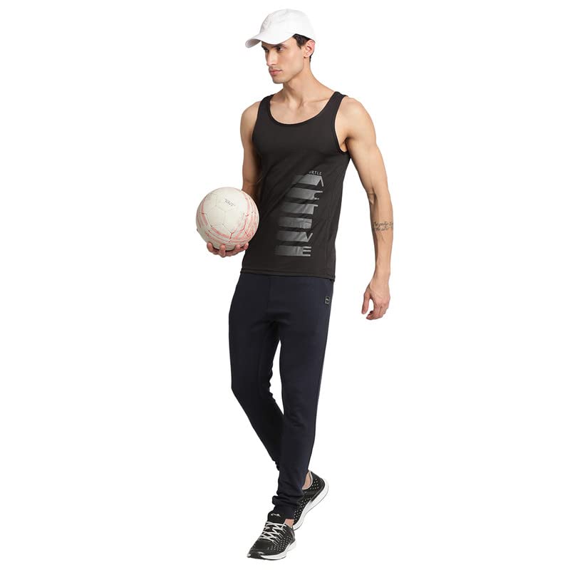 Image of Turtle Men Cotton Blend Black Printed Tank Vest