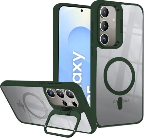Image of VONZEE Compatible for Samsung S25 5G Case, with Wireless Charging, (Not Compatible with Magsafe) Protective Case, Built-in Stash Stand Phone Case, Scratch-Resistant Back Cover, | Green