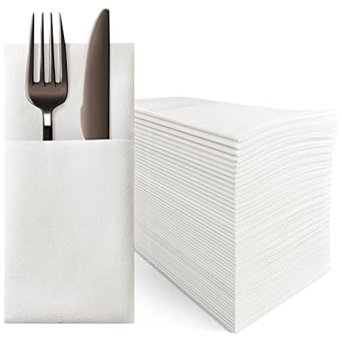 KMAKII Disposable Napkins,Pocket Napkins,White Paper Napkins,Linen Feel White Napkins,40×40cm,White 50 Count Cover