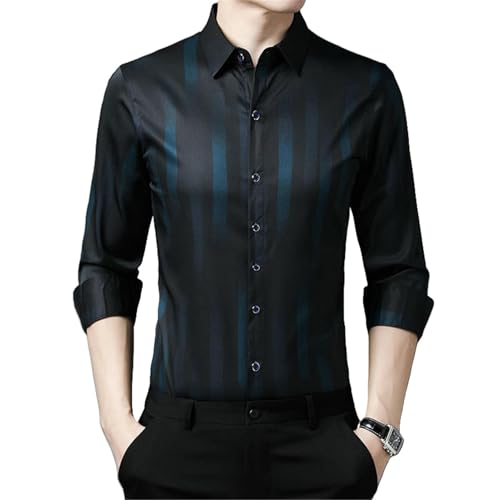 Chemise à manches longues homme ajustée contre l'effet froissé à rayures verticales revers