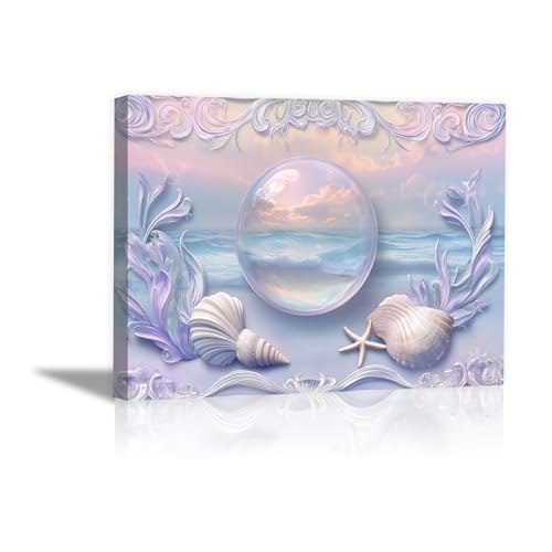 Lienzos de playas enmarcados con tonos morados de 20x30cm para pared