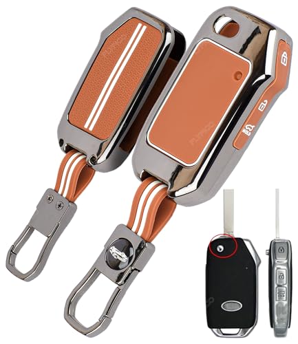 Image of Premium Metal Silicone Brown Key Cover Compatible with Kia Seltos 2024 | Kia Seltos 2023 | Kia Seltos HTE | 3-Button Smart Flip Key Glow in the Dark