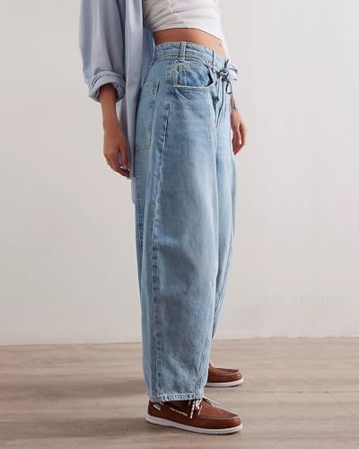 LifeShe Wide Leg Jeans Woman Mid Rise Baggy Jeans Loose Boyfriend Barrel Denim Pants with Drawstring3