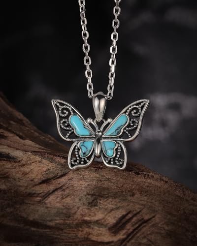 925-Sterling-Silver Turquoise Butterfly Necklaces for Women - Vintage Oxidized Butterfly for Friends Pendants, Exquisite Necklace to Gift Her for Christmas, Thanksgiving, and Birthdays for Her3