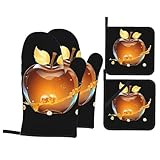 Cet ensemble de 4 pièces de cuisine comprend 2 gants isothermes et 2 coussinets de couvercle de casserole, avec un tampon avec une poche pratique pour une prise en main sûre et l'autre sans, tous conçus avec une corde de suspension latérale pour un rangement et une accessibilité sans effort, parfait pour les achats en vrac et les grandes cuisines familiales qui nécessitent une protection anti-brûlure fiable pendant le transport de la vaisselle et les sessions de barbecue.