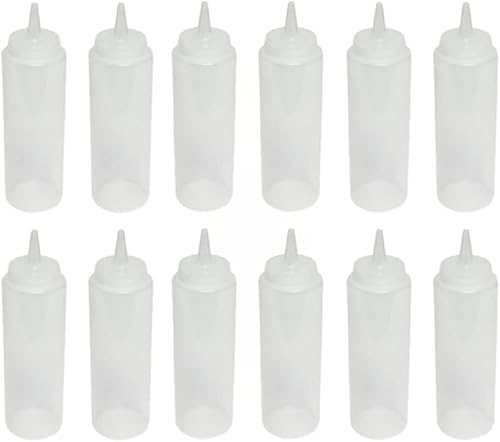 Juego de 12 botellas dispensadoras de condimentos transparentes de 8 onzas - Botella de plástico para salsas para untar, salsa de tomate, mostaza,