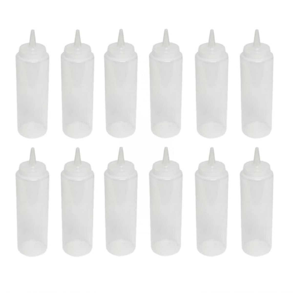 TrueCraftware- 24 oz Clear Squeeze Condiment Dispensing Bottles Set of 12- Leak Proof Oil Syrup Dressing Squirt Bottles Easy-to-Fill Squeeze Bottle
