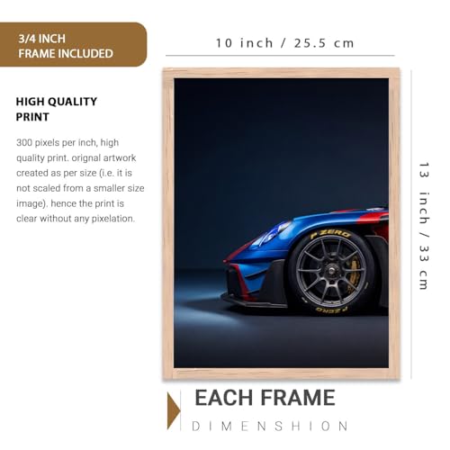 Image of HOMESY Sports Car Framed Posters Gift Items for Boys Room | Wall Decoration for Bedroom Living Room Office Gaming Room Decor | Sports GT3RS Car Poster with Frame for Wall Decor Set Of 3 Size (10x13 inch, BROWN)