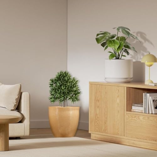 Image of Go Hooked Pluto Brown Indoor Planter Pot 12 Inch | Lightweight Modern Round Plant Pot for Living Room, Balcony & Office | Decorative Polymer Pot for Live & Artificial Plants