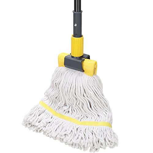 Commercial Mop Heavy Duty Industrial Mop with Long Handle,60' Looped-End String Wet Cotton Mops for Floor Cleaning,Home,Kitchen,Office,Garage and Concrete/Tile Floor