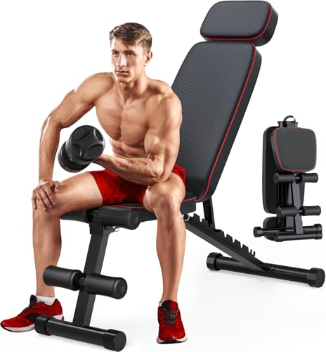 TYRSEN Foldable Weight Bench Press, Adjustable Workout Bench, Multi-functional Exercise Bench for Home Gym, Incline Decline Bench for Full Body Workout, 800lbs Weight Capacity