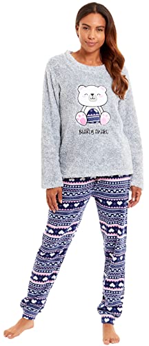 KATE MORGAN Ladies Soft, Comfy & Warm Pyjama Sets (Medium, Grey Bear)