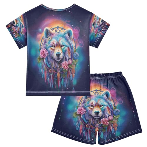 senya Short Sleeve Pajamas Sets Summer Cotton Sleepwear Dream Catcher Wolf2
