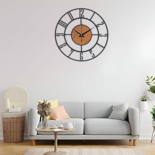 Image of Arabs Morden Metal & Wooden Analog Wall Clock for Living Room Bedroom Office Kitchen Stylish Wall Clock for Home and Hall Designer Big Size Modern (English, 50 Cm)