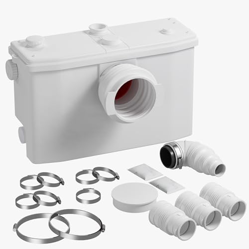 Aidoflo 750W Hebepumpe – Vertikale Pumpdistanz bis zu 9 m, 4 Wassereinlässe und 2 Auslässe, 190 L/Min Abwasserentsorgung für Toiletten, Küchen, Waschbecken, Duschen, Spülbecken und Badezimmer