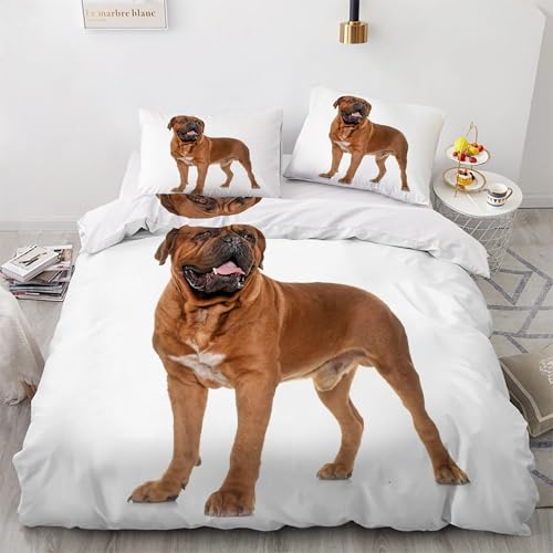 BSYYZQC Funda Nórdica Cama 150 Dogo De Burdeos Funda de Edredón 240x220 Animal Juego de Funda Nórdica de Microfibra Suave con Cremallera y 2 Fundas de Almohada 50x75