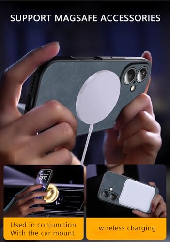 Coque iPhone 16 MagSafe daim bleu ultra légère haut de gamme