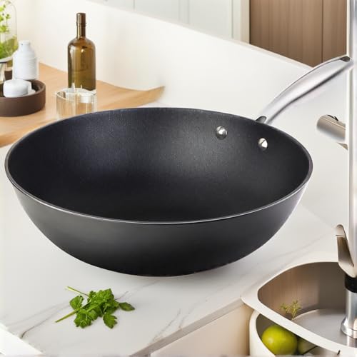 Wok de hierro fundido ligero de 12 pulgadas con recubrimiento antiadherente miniatura 1
