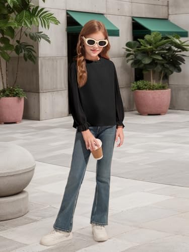Image of Haloumoning Girls Long Sleeve Shirts Chiffon Blouses 5-14 Years