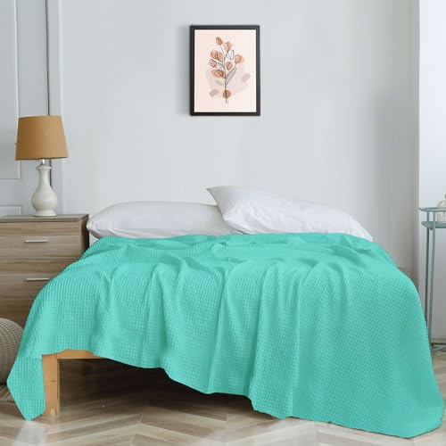 Image of Super Soft & Breathable 100% Microfiber Waffle Blanket - Throw Blanket and Quilt for Bed & Sofa 50x60 Size - Turquoise