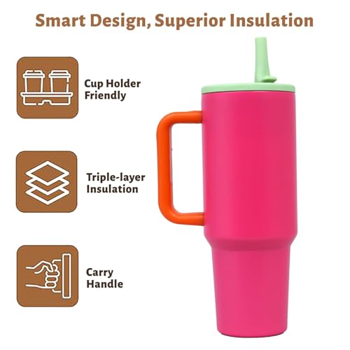 Image of 1200ML Stainless Steel Tumbler with Handle & Flip Straw | Leak Resistant, Insulated Water Bottle with Rubber Base | Travel, Gym & Car Cup Holder Friendly (Orchid)