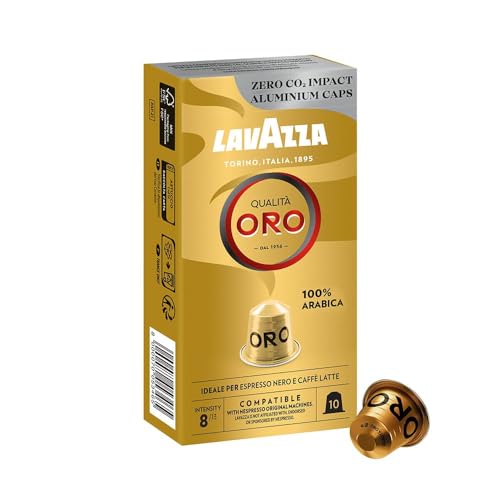 Image of Lavazza Qualit Oro, Nespresso Compatible Aluminium Capsules, Zero Co2 Impact, 2 Pack Of 10 Capsules, 55 Gram