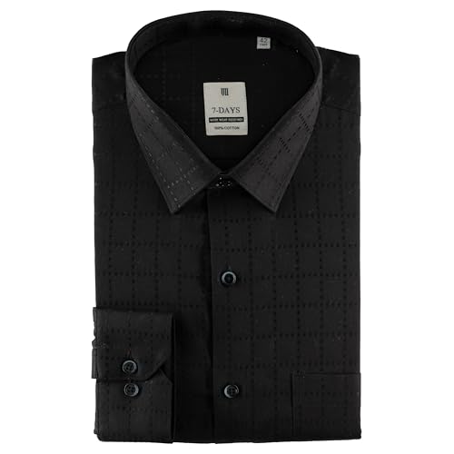 Image of 7-DAYS Men's Premium Formal Shirts - Regular Fit, Full Sleeve, 100% Pure Cotton, Self-Design, with Pocket - Stylish Office Shirts for Men