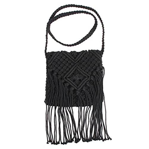 Luxshiny Bolsa Tejida de Crochet de Algodón Pequeña Bolso de Hombro de Borla Tejido a Mano Bolso de Mensajero para Niñas para Niñas Mujeres Cover