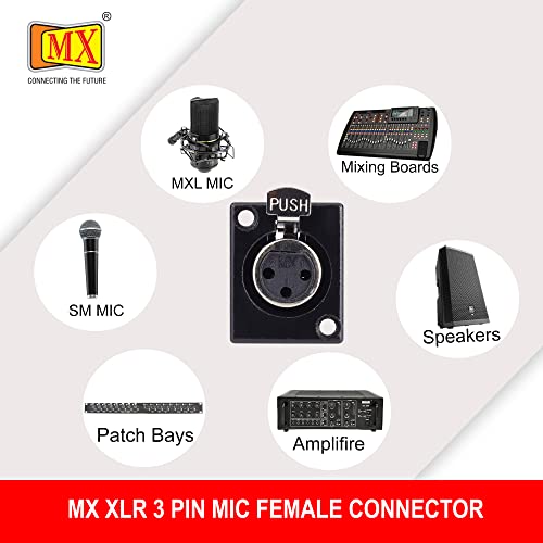 Image of MX 3 Pin XLR connector Microphone Connector pin Pure Copper Nickel Plated Pins1 for High Conductivity microphone cable connector PERENT (3 PIN PANEL MOUNTING BLACK COATED, Pack of 2, Female Connector)