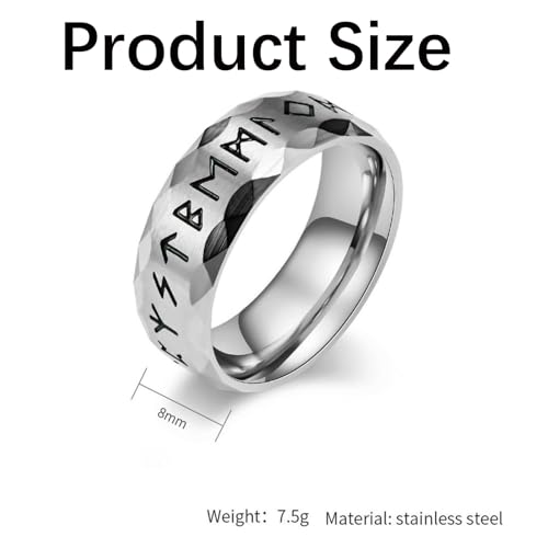 Image of squishy Titanium Ring for Men, Viking Rune Engraved Ring for Men, Nordic Mythology Inspired Jewelry, Unisex Viking Jewelry for Daily