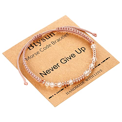 Btysun Morse Code Bracelets for Women Christmas Gift Stocking Stuffers for Teens Pink Braided Bracelets Inspirational Best Friend Birthday Gifts for Her High School Graduation Gifts for Her 2025 Mom Bracelet Jewelry
