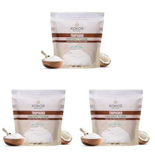 Image of Kokos Natural Coconut Flour 400 Gm - Gluten-Free, High in Fiber & Protein, Ideal for Keto Diets, Supports Heart Health, Weight Loss & Digestion (Pack of 3)