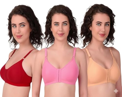Image of Front Hook Bra for Women - Pack of 3 - Multicolor