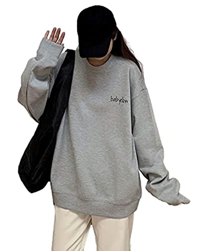 【スロウアンドメロウ】トレーナー ワンポイント ロゴ 韓国 ファッション カジュアル ストリート 系 レディース トップス ゆったり スウェット 4カラー アウター トップス スウェット 大きい 大きめ ビッグ オーバー サイズ シルエット ユッタリ 韓国 風 かわいい カワイイ おしゃれ オシャレ ロング ドルマン スリーブ 袖 丸首 シャツ 裏 起毛 厚手 秋 冬 服 黒 灰 色 プルオーバー ブラック スポーツ ストリート 系 部屋着 シンプル 無地 ピンク アウトドア (XXL, グレー