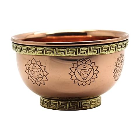 Crystalo - Copper Offering Bowl, 3 Inch Diameter, Great for Altar use, Ritual use, Incense Burner, smudging Bowl, Decoration Bowl, Offering Bowl ( 7 Chakra ) Cover