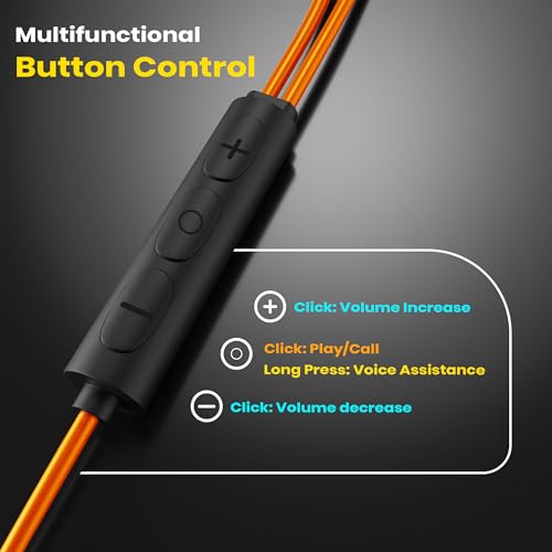 Image of Kratos Tune V6 C Type Earphones Wired, Deep Bass Drivers Earphone, Inline Control Type c Headphones with Mic, Comfort Fit Type c Earphone with Volume Control,Metallic C pin Earphones (Orange)