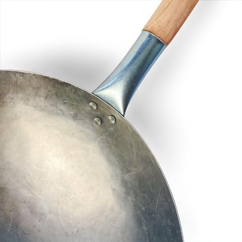 Image of Sunrise 1.8 mm Thickness Heavy Duty Hand Hammered Carbon Steel Wok 14 inch, Round Bottom