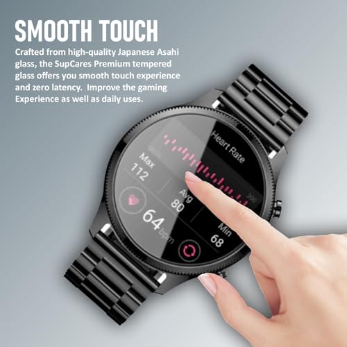 Image of SupCares Military-Grade Gorilla Tempered Glass Screen Protector for Noise Watch Fit Halo, Halo Plus, Evolve 4 and Huawei Watch GT 5 (46 mm) With Installation Kit | Transparent | Pack of 2