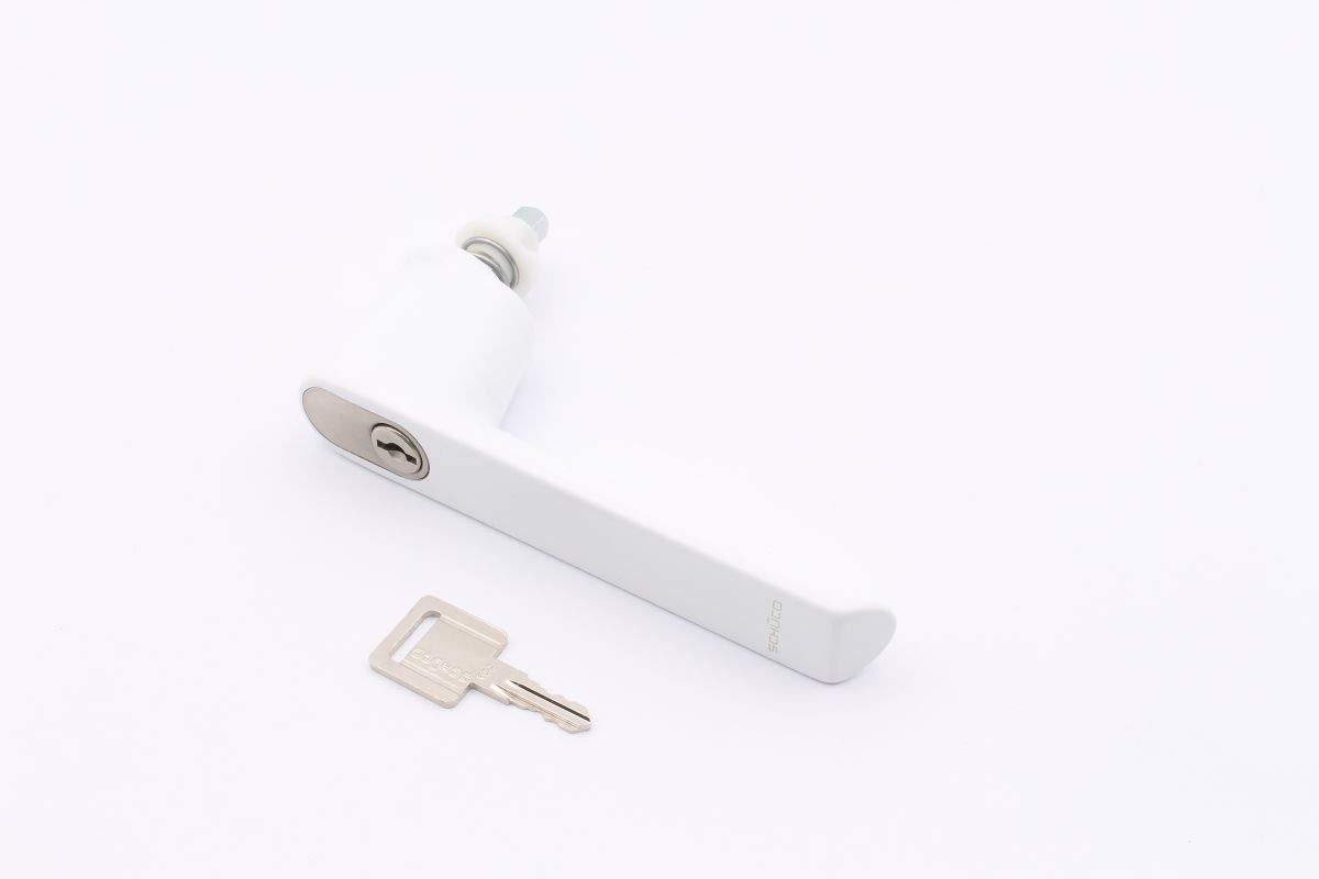 Schüco Manilla de ventana con llave RC, aluminio RAL 9016, color blanco, 247036/247044