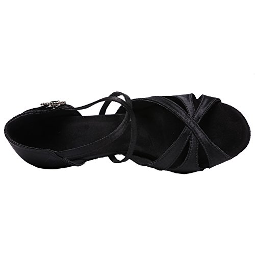 Women's Latin Dance Shoes Female's Ballroom Salsa Dance Shoes With 2.5" Heel(A-Style Black Size 6.5) #TOP4