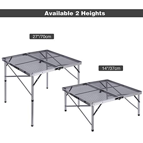 Redcamp Folding Portable Grill Table For Outside, Lightweight Aluminum Metal Grill Stand Table For Camping Cooking Bbq Rv Picnic,Easy To Assemble With Adjustable Heights Legs,Silver 32”X32” #TOP2