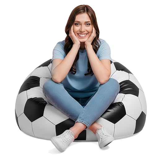 Inflatable Soccer Ball Chair Sports Ball PVC Blow up Bean Bag Chair Ergonomic Folding Portable Soccer Inflatable Lazy Sofa Couch for Sports Theme Party Decor Living Room Bedroom Balcony Pool Travel