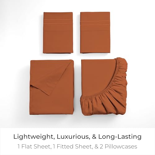 Image of Mellanni Full Sheets Set - 4 PC Iconic Collection Bedding | Hotel Luxury, Extra Soft, Cooling Bed Sheets - Wrinkle, Fade, Stain Resistant (Full, Terracotta)