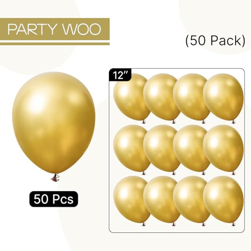 Image of PartyWoo Metallic Gold Balloons 50pcs Chrome Gold Color 12 Inch | Balloons for Birthday Graduation Baby Shower Anniversary Wedding Bachelorette Christmas New Year Party Decorations Gold-G129