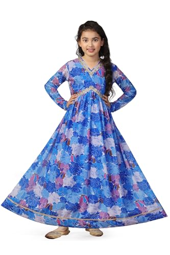 Image of Fashion Dream Girls Floral Georgette Fit & Flare Ethnic Dress|Birthday Maxi for Kids