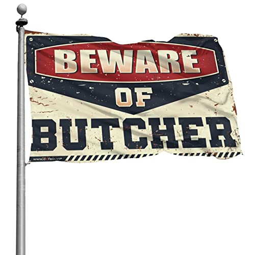 Drapeau de bar Beware of Butcher : grand format 152x244 cm pour jardin