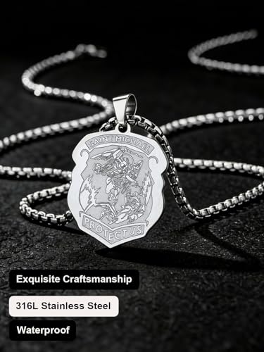 Image of U7 Saint Michael Necklace for Men,Stainless Steel /18K Gold Plated St Michael Archangel /Saint Benedict /Saint Christopher Pendant Amulet Necklace for Men Women