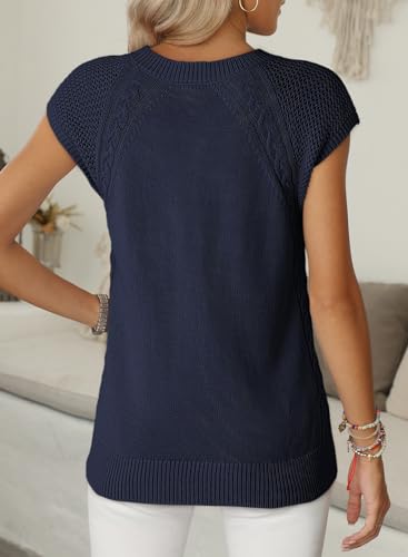 Dokotoo Womens Sweaters Crewneck Cable Knit Vest Tops for Women 2025 Fall Fashion Clothing Cap Sleeve Sweater Vest2