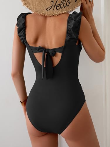 Eomenie One Piece Swimsuit for Women Puffy Sleeves Tummy Control Bathing Suit Tie Back Swimwear3